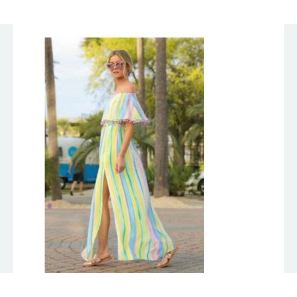 Women's Buddy Love Multicolor Striped Off-Shoulder Maxi Dress S